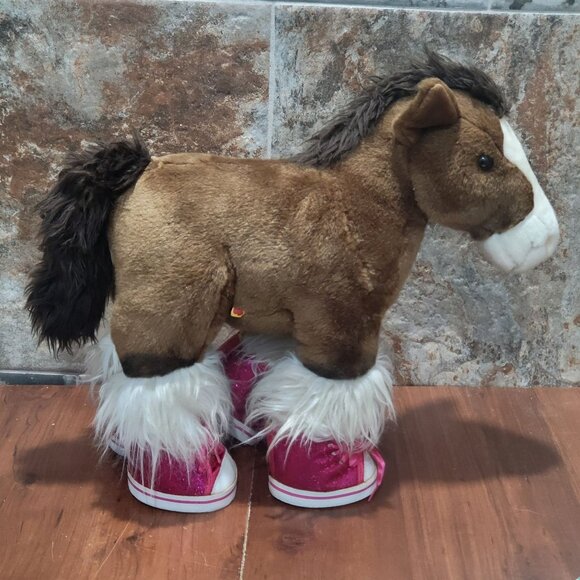 Build A Bear Brown Horse Pony Plush Pink Glittery Shoes Stuffed Animal - Picture 12 of 13